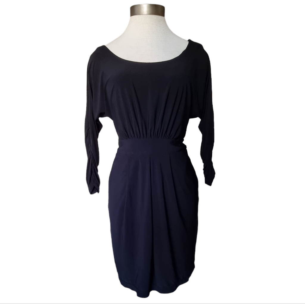 White House Black Market Little Black Dress Cinched Waist Ruched Sleeves Size S